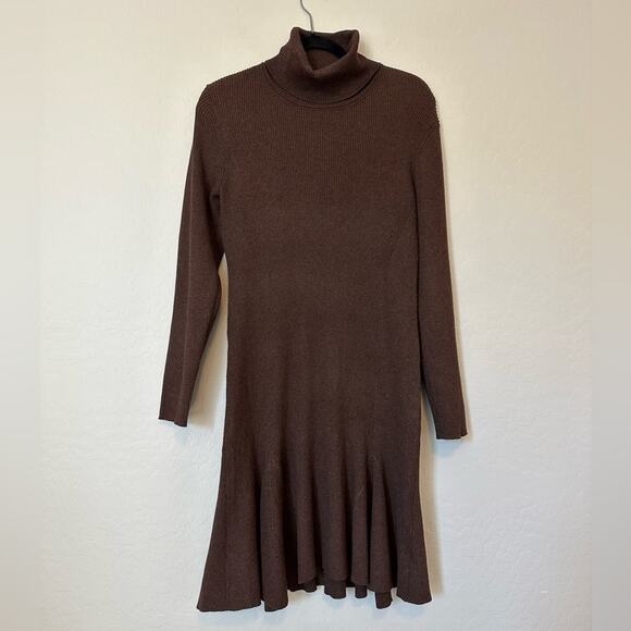 Julia Jordan Fit and Flare Long Sleeve Rib Knit Sweater Dress Brown Sz XL Midi - Picture 5 of 13